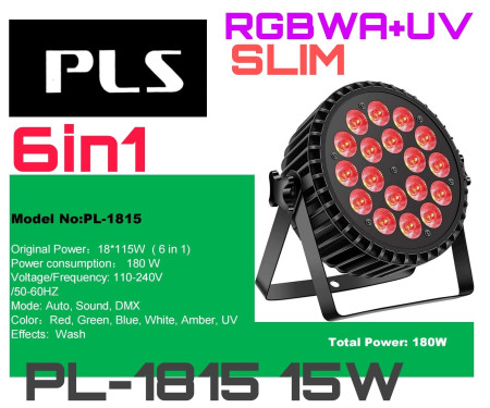 Anúncio: PLS PARLED PL-1815 RGBWA+UV 6IN1 SLIM 18*15W